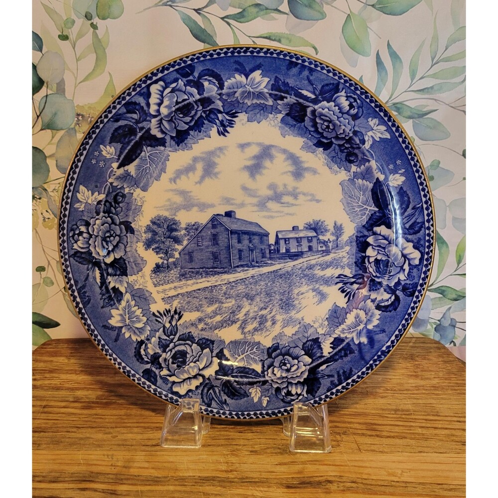 Antique Wedgwood Transferware Plate - Lean to Houses Quincy, MA - 1900's